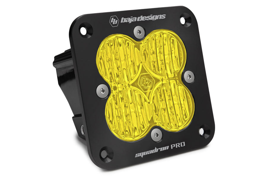 Baja Designs Squadron Pro Black Flush Mount LED Auxiliary Light Pod, Wide Cornering - Amber