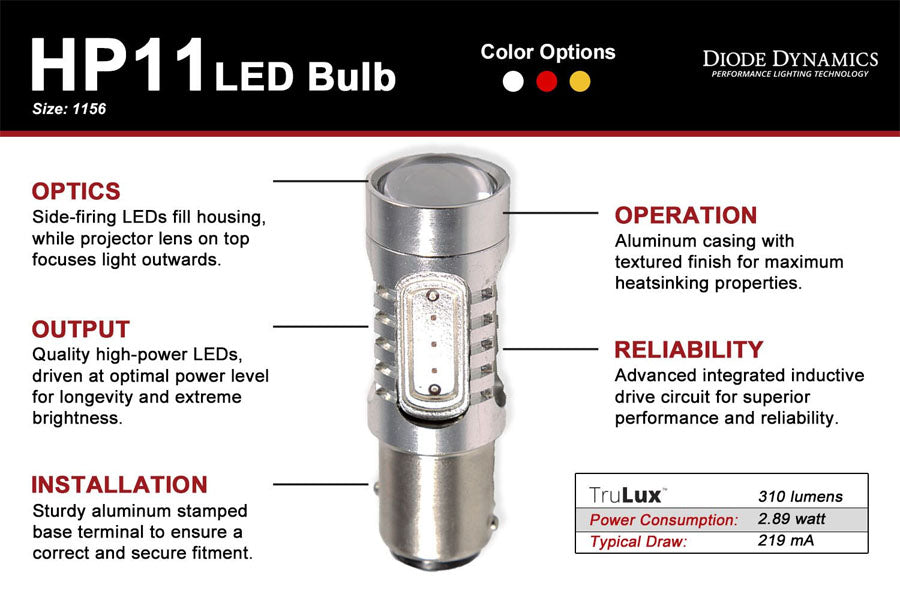 Diode Dynamics 1156 HP11 Tail Light LED Bulb - Red, Single