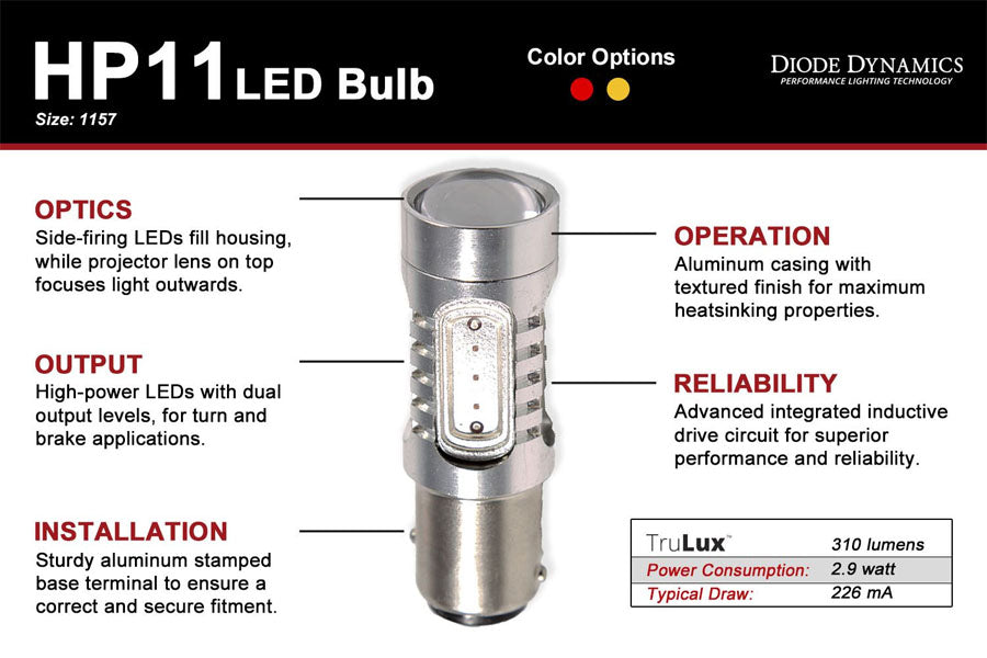 Diode Dynamics 1157 HP11 Tail Light LED Bulb - Red, Single