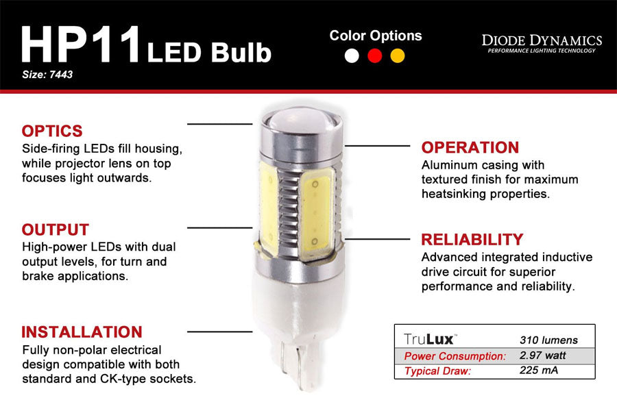 Diode Dynamics 7440/7443 HP11 Backup LED Bulbs, Cool White - Pair