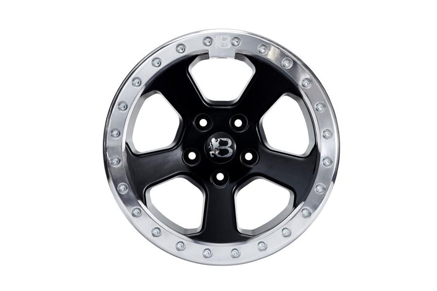 Bawarrion BON’Z 17x8.5 5x5 10mm Beadlock Wheel - Matte Black/Polished Ring w/ Chrome Logo
