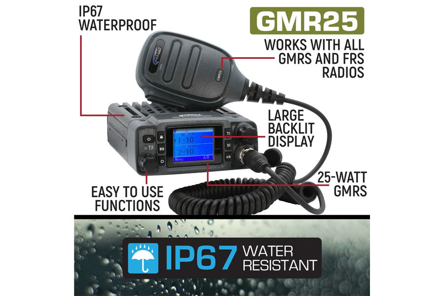 Rugged Radios Radio Kit - GMR25 Waterproof GMRS Band Mobile Radio w/ Antenna - 25 Watt
