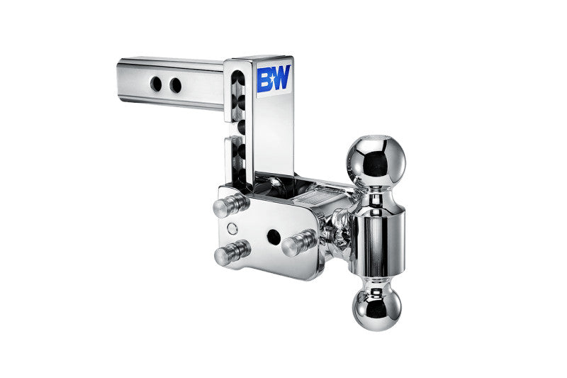 B&W Hitches Tow & Stow 2in Dual Ball Receiver Hitch, Chrome, 5in Drop-5.5in Rise