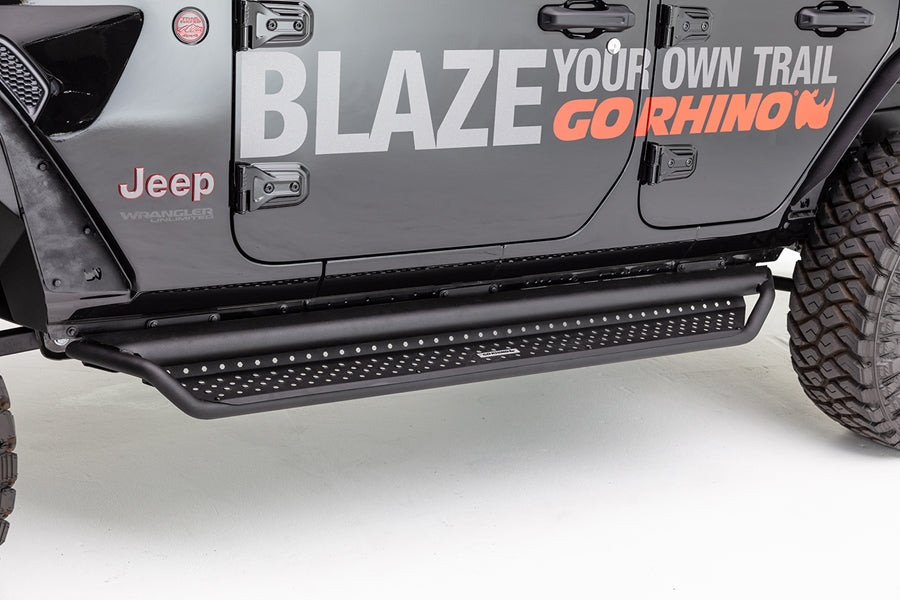 Go Rhino Dominator D1 Side Steps w/ Full-Length Drop Step - Black
