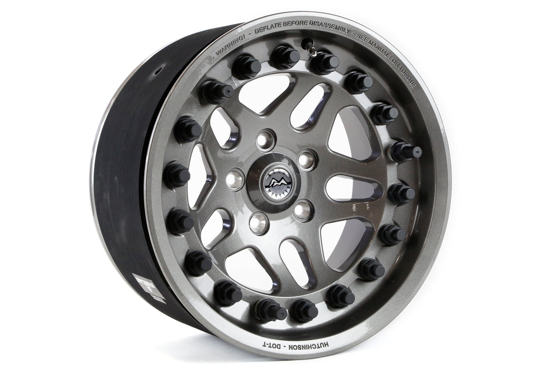HUTCHINSON ROCK MONSTER BEADLOCK WHEEL 17X8.5 5X5 ARGENT W/ BLACK CAPS