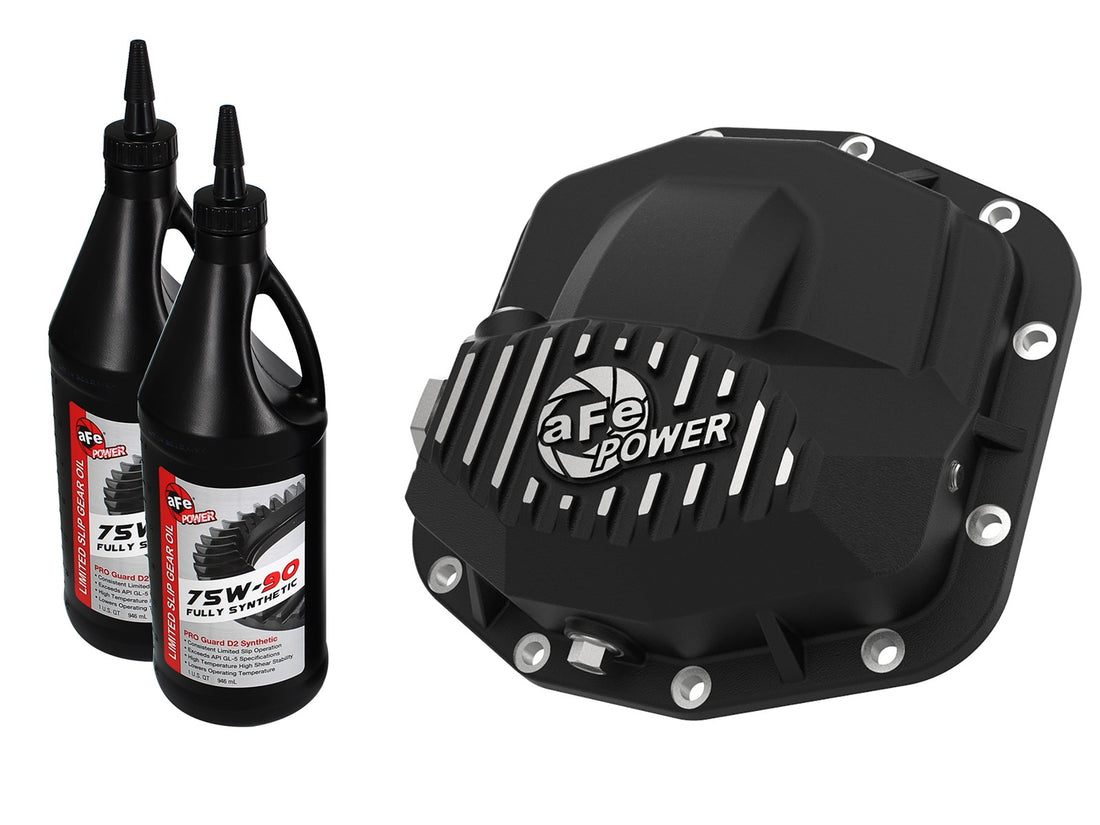 aFe POWER Pro Series Front Dana 44 Differential Cover Black - Machined Fins w/ Gear Oil