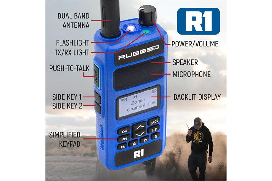Rugged Radios R1 Business Band Two Way Handheld Radio - Digital and Analog - Blue