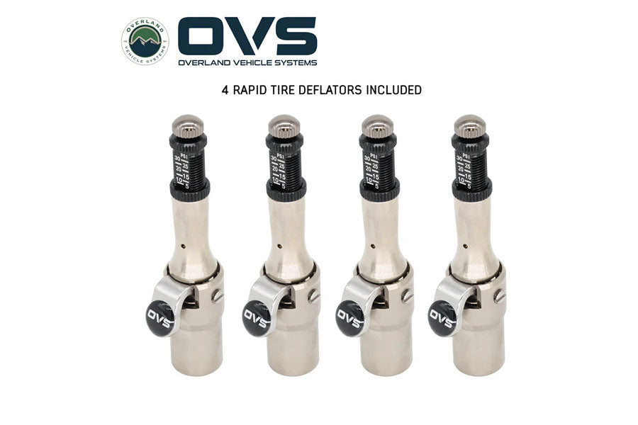 Overland Vehicle Systems Rapid Tire Deflators - 4 Piece Aluminum Adjustable Kit (5-30 PSI) w/ Storage Case