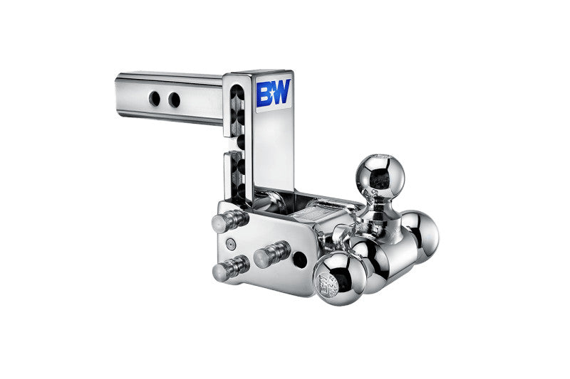 B&W Hitches Tow & Stow 2in Tri-Ball Receiver Hitch, Chrome, 5in Drop-5.5in Rise