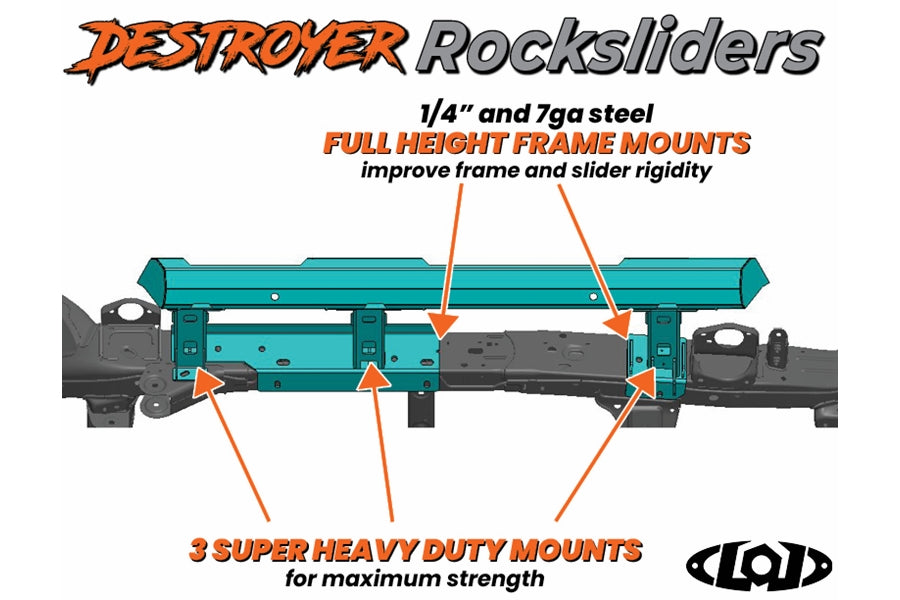 LOD Offroad Destroyer Rock Sliders, Black